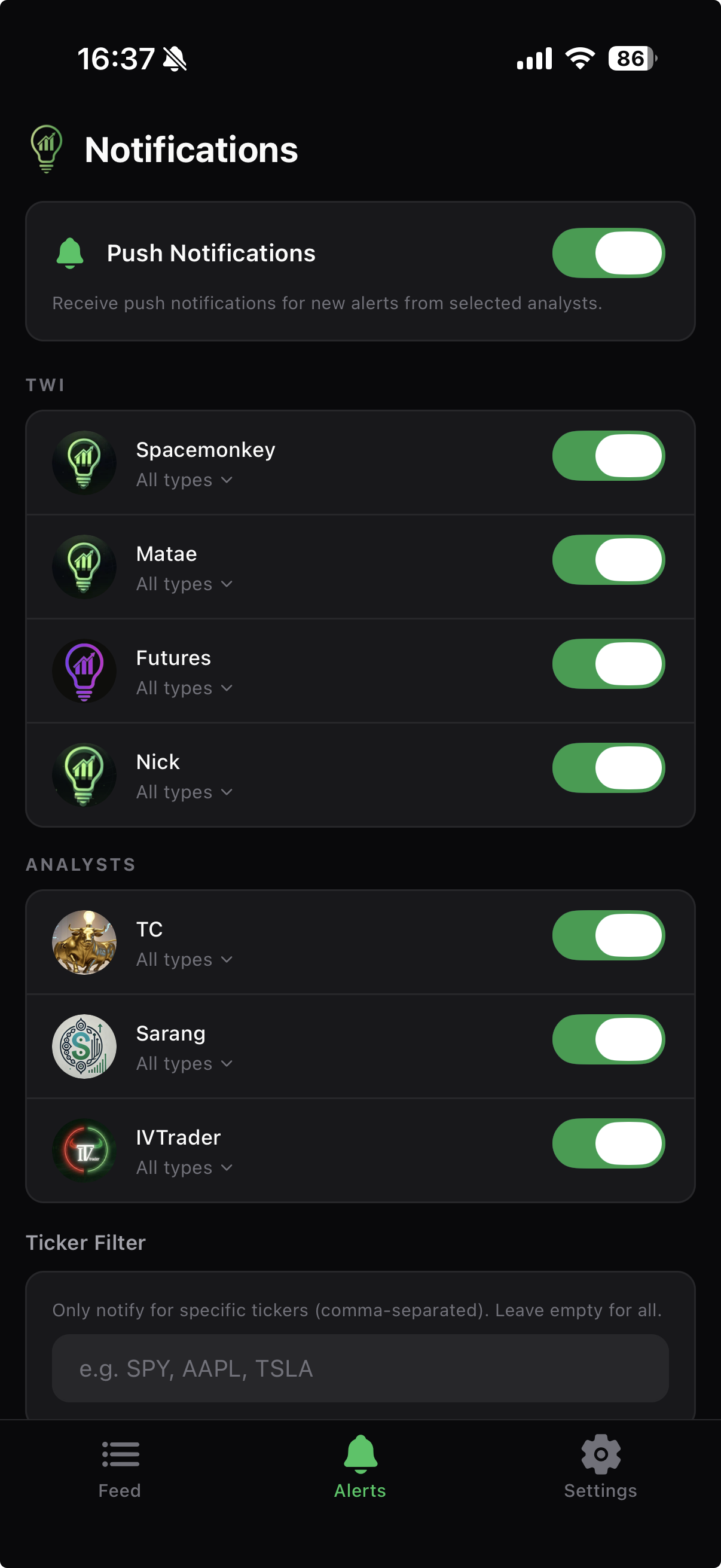 Notifications settings
